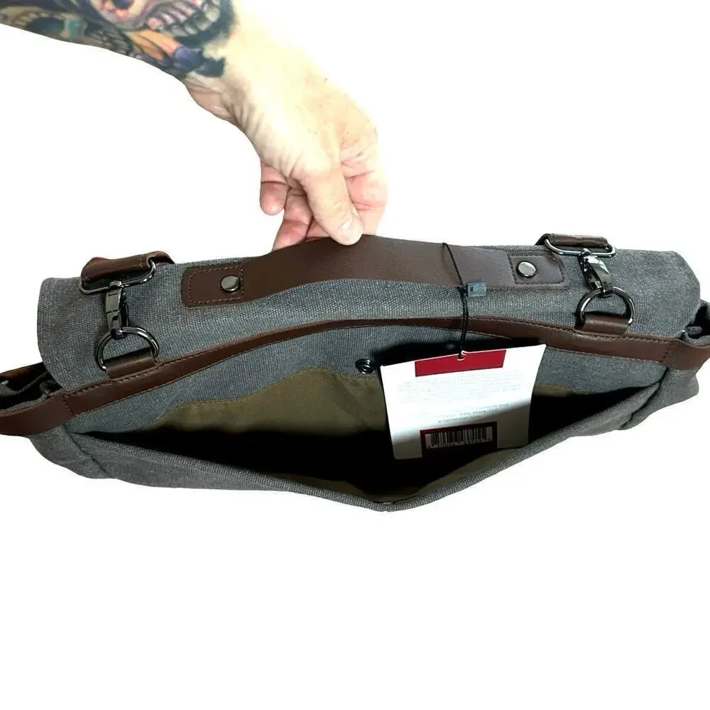 NWT Greg Norman The Refined Traveler Canvas Laptop/Messenger Bag Gray OS